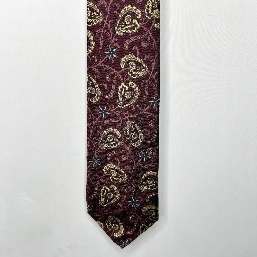 Robert Talbott Nordstrom Men’s Neck Tie 3 ¾” Silk Maroon Blue Gold Hand Sewn USA